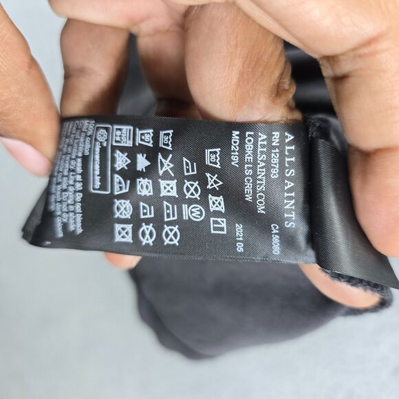 Allsaints Men's Lobke Long Sleeves Crew Neck Tee Shirt Gray Black Size M - Picture 5 of 9